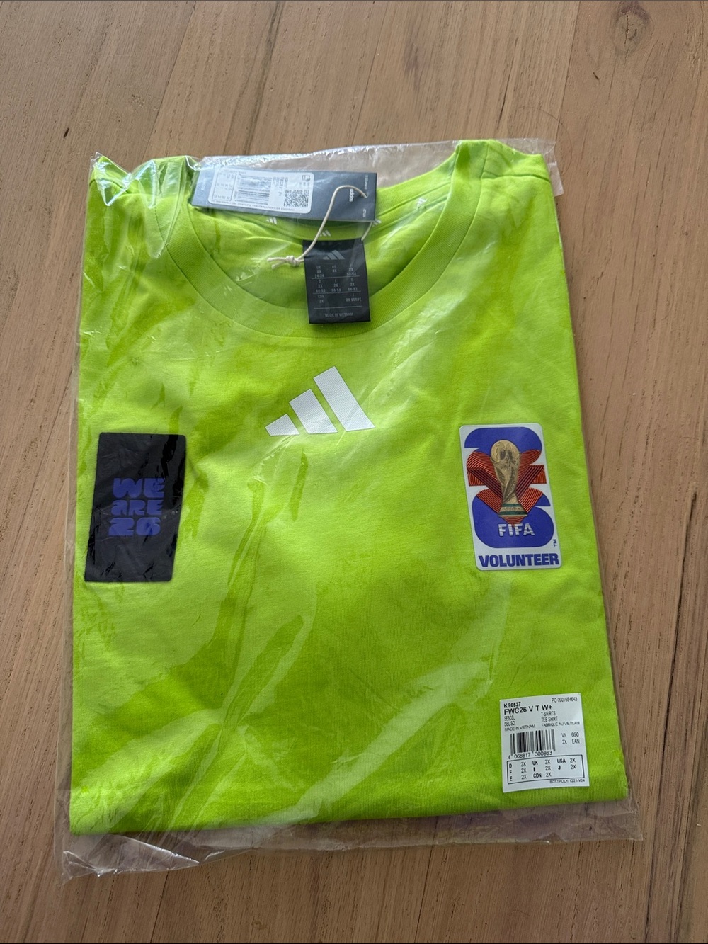 adidas Neon Green Volunteer Tee with FIFA Badge